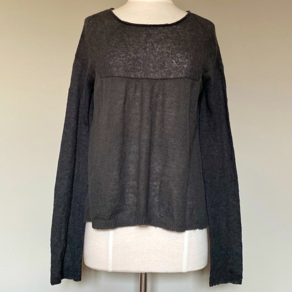Free People Sheer Gray Wool Blend Swing Sweater - Picture 1 of 12